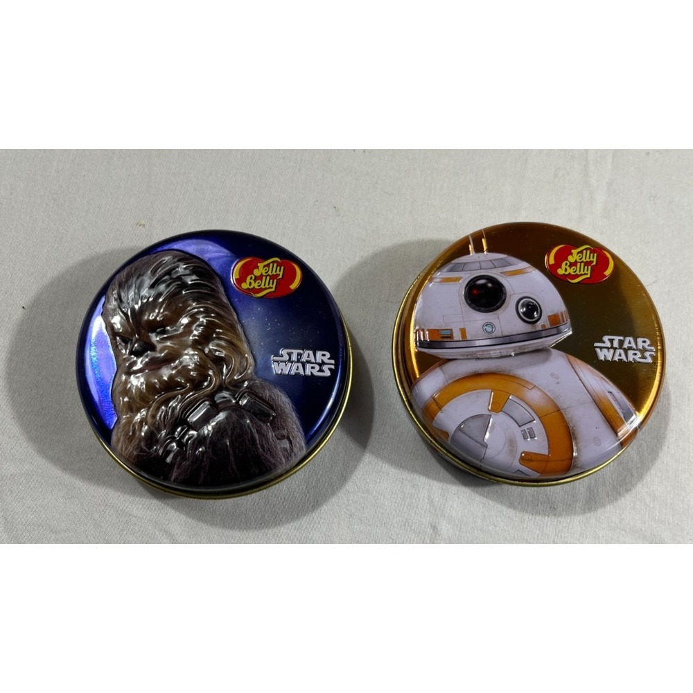 Star Wars Jelly Belly Candy Tin BB-8 Chewbacca 3" Round Empty Collectible 2018
